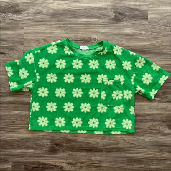 Retro 60s Style Green Terry Cloth Flower Power Top | Mod Daisy Aesthetic - Picture 1 of 6